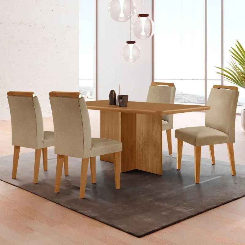 Mesa Olimpia 120 Mdf Canto Copo E Com 4 Cadeiras Athenas Turim 07 Naturalle