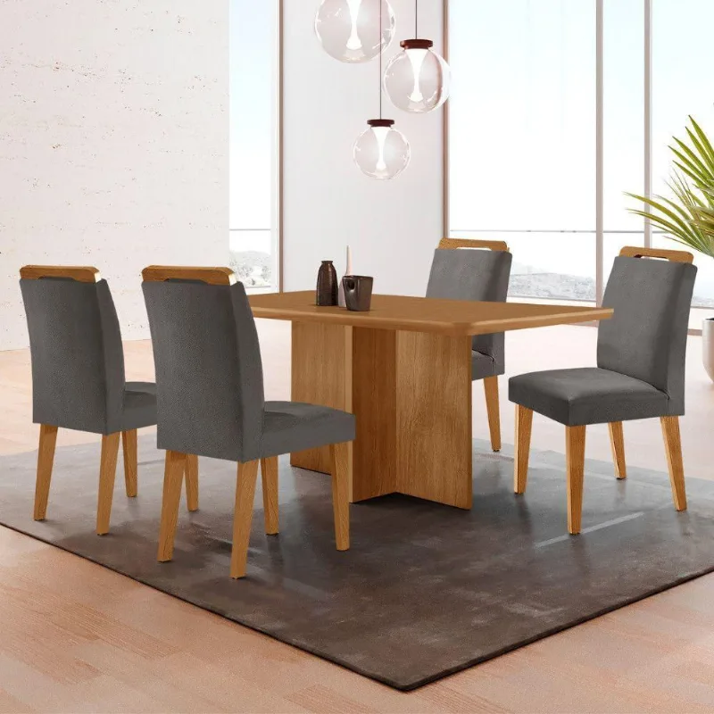 Mesa Olimpia 120 Mdf Com 4 Cadeiras Athenas Veludo Grafite Naturalle