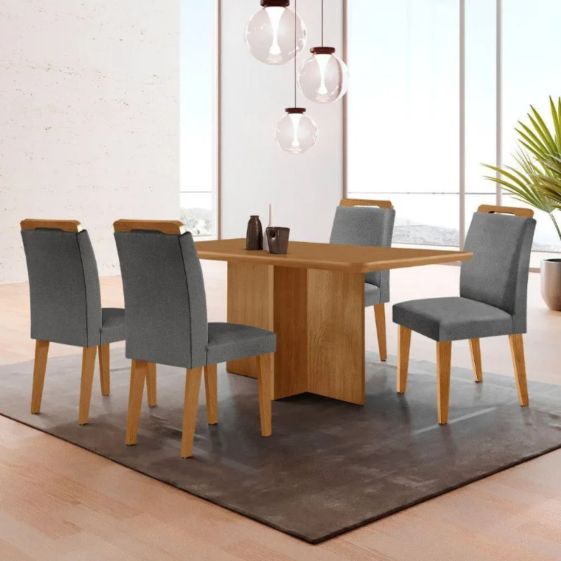 Mesa Olimpia 120 Mdf Com 4 Cadeiras Athenas Linho Grafite Naturalle
