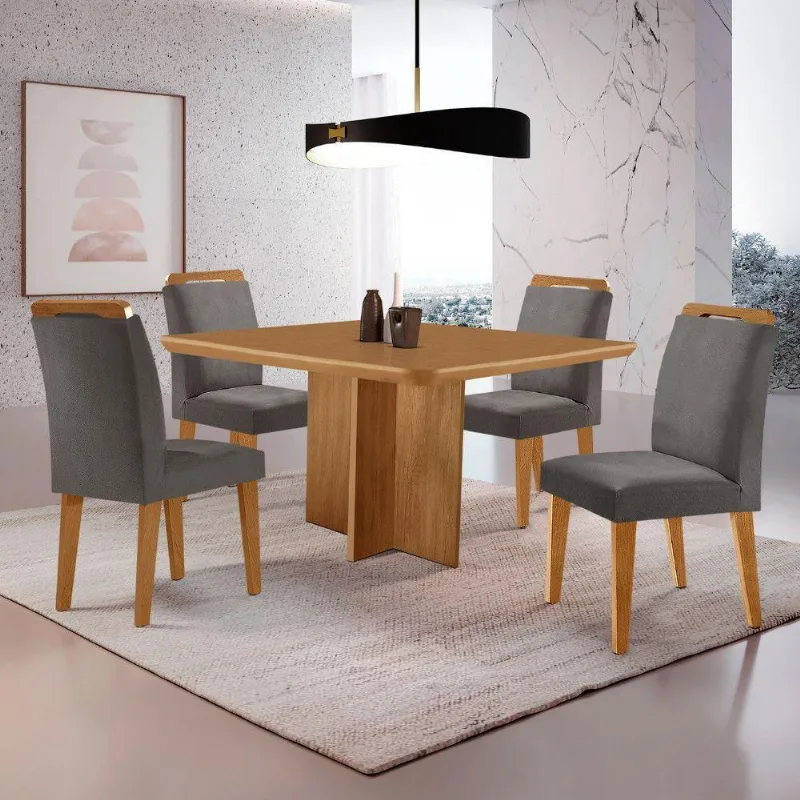 Mesa Olimpia 90 Mdf Com 4 Cadeiras Athenas Veludo Grafite Naturalle