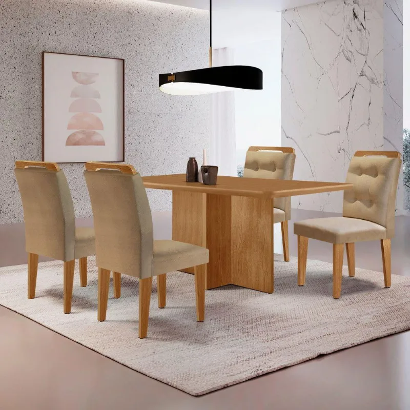 Mesa Olimpia 120 Mdf Canto Copo E Com 4 Cadeiras Carol Turim 07 Naturalle