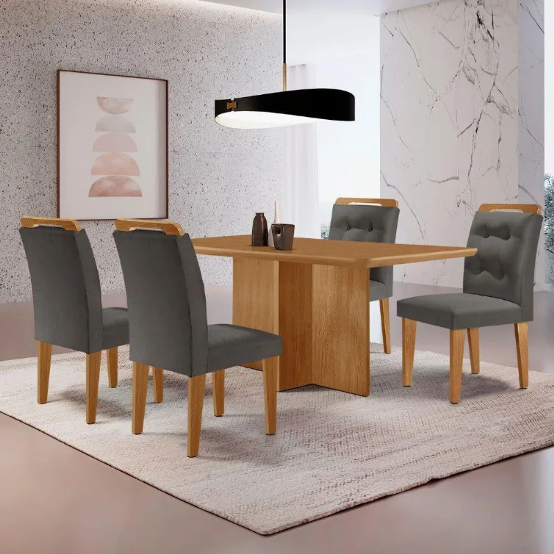 Mesa Olimpia 120 Mdf Com 4 Cadeiras Carol Veludo Grafite Naturalle