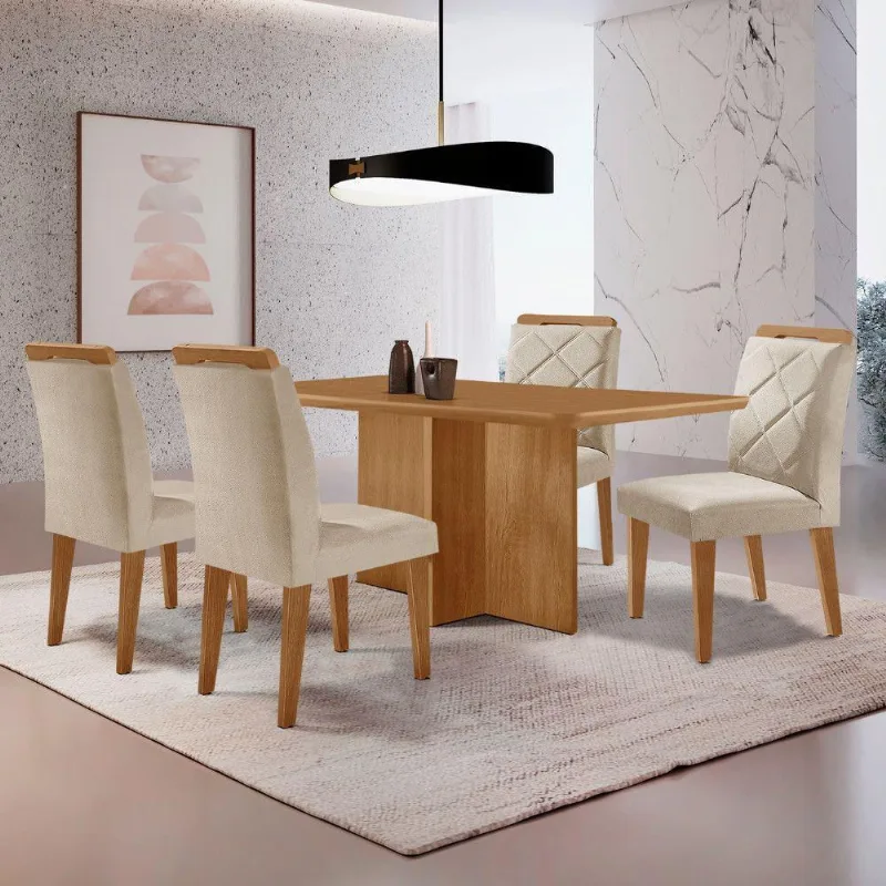 Mesa Olimpia 120 Mdf Com 4 Cadeiras Melissa Veludo Creme Naturalle