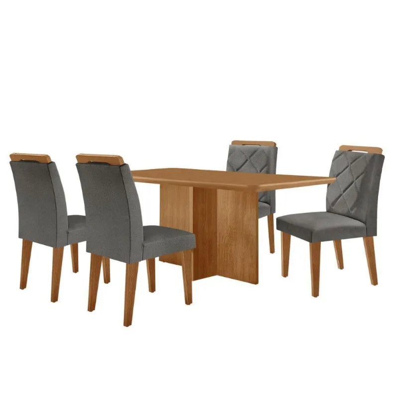 Mesa Olimpia 120 Mdf Com 4 Cadeiras Melissa Linho Grafite Naturalle