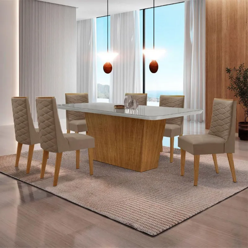 Mesa Sala De Jantar Aida 180cm E 6 Cadeiras Safira Moderna Turim 07/off White/imbuia