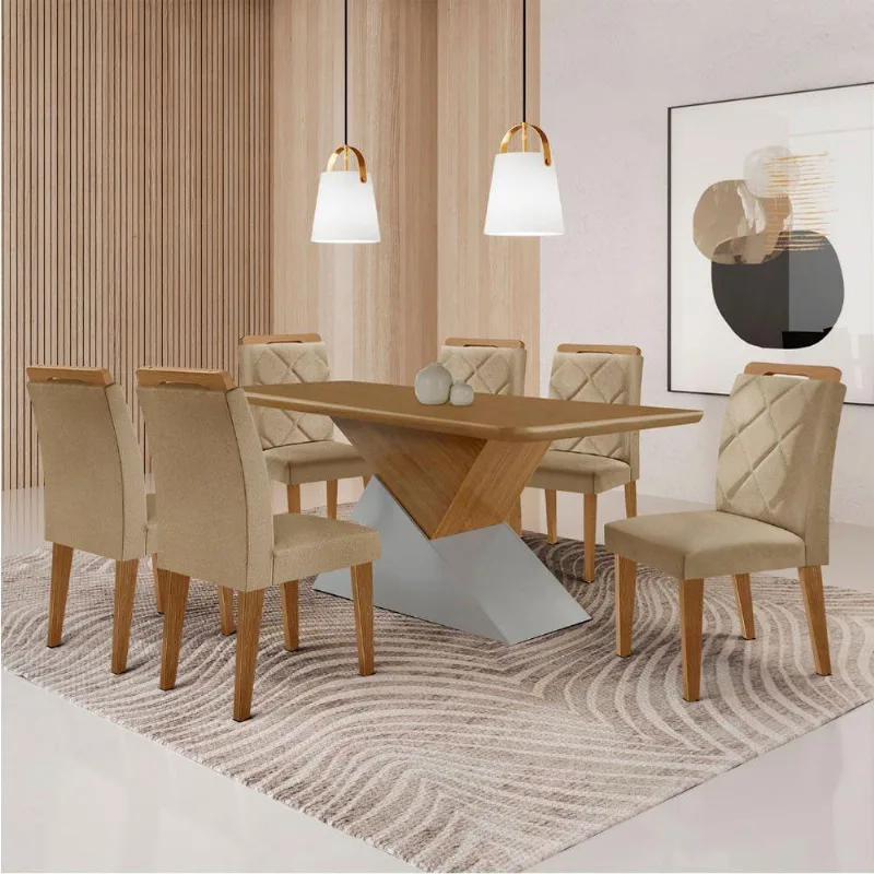 Mesa Sala De Jantar Aster 180cm E 6 Cadeiras Melissa Moderna Turim 07/off White/imbuia