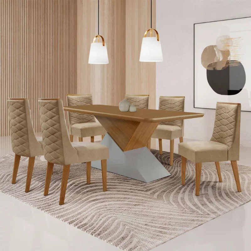 Mesa Sala De Jantar Aster 180cm E 6 Cadeiras Safira Moderna Turim 07/off White/imbuia
