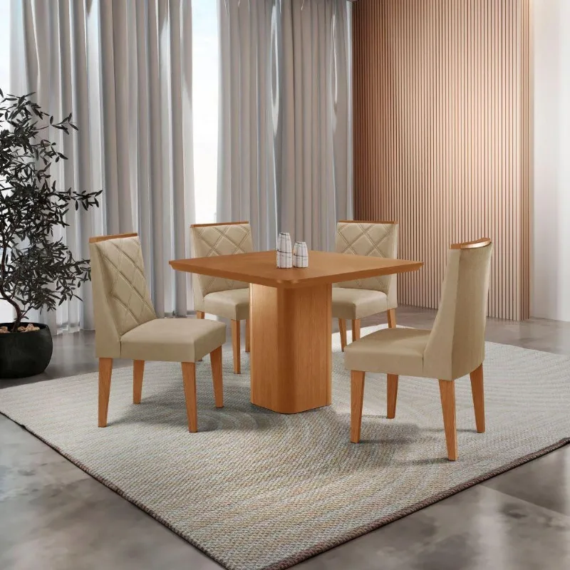 Mesa De Jantar Eloise Canto Copo 4 Cadeiras Isadora Moderna Turim 07/