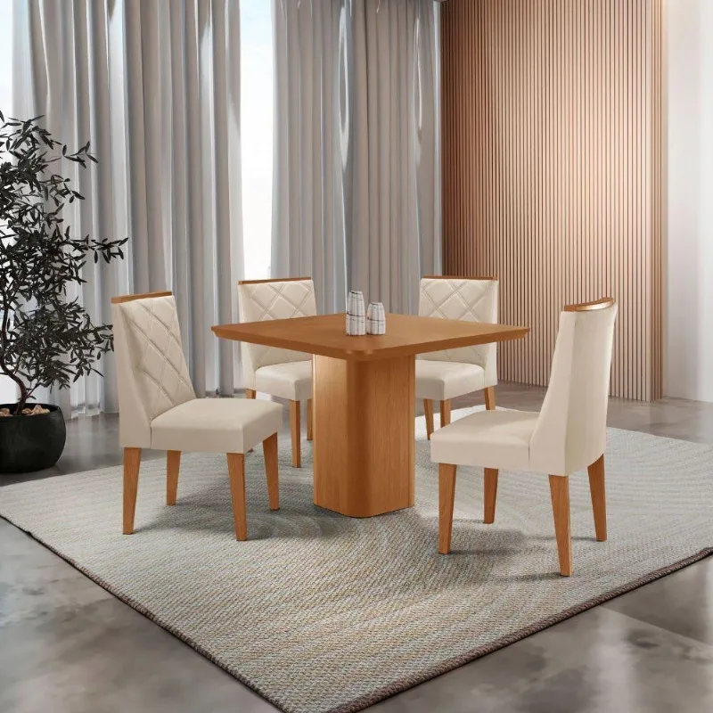 Mesa Jantar Eloise Canto Copo 4 Cadeiras Creme/naturale