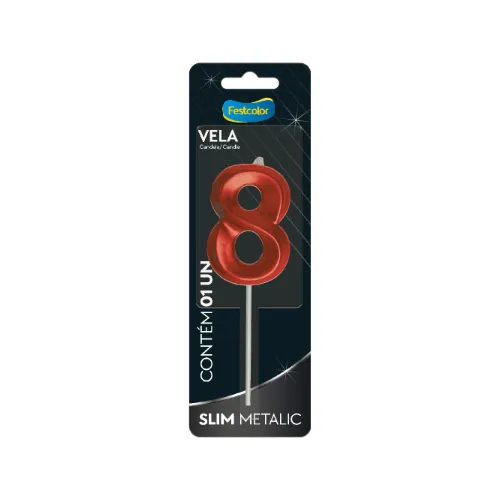 VELA SLIM METALLIC VERMELHO Nº8 UN- FESTCOLOR