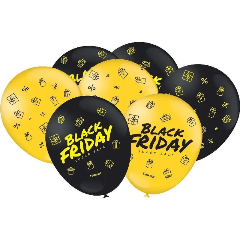 Balão Bexiga Amarelo E Preto 25 Unidades N9