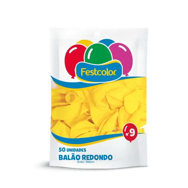 BALÃO 50UN LISO N9 AMARELO FESTCOLOR