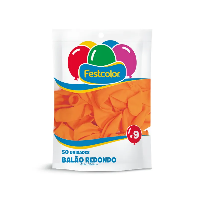 BALÃO 50UN LISO N9 LARANJA FESTCOLOR