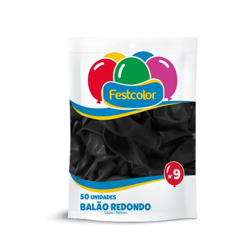 BALÃO 50UN LISO N9 PRETO FESTCOLOR