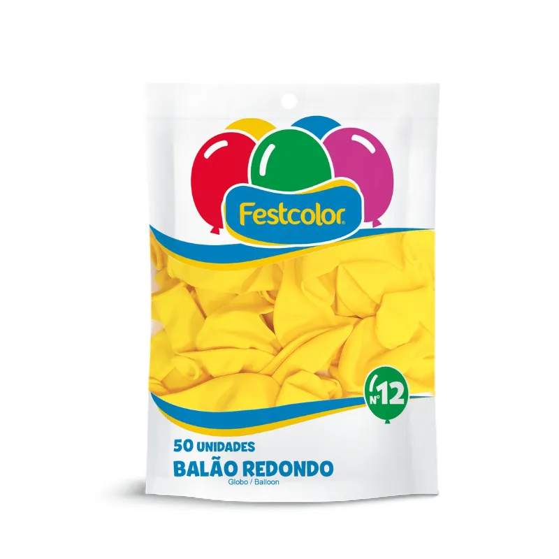 BALÃO 50UN LISO LATEX N12 AMARELO FESTCOLOR