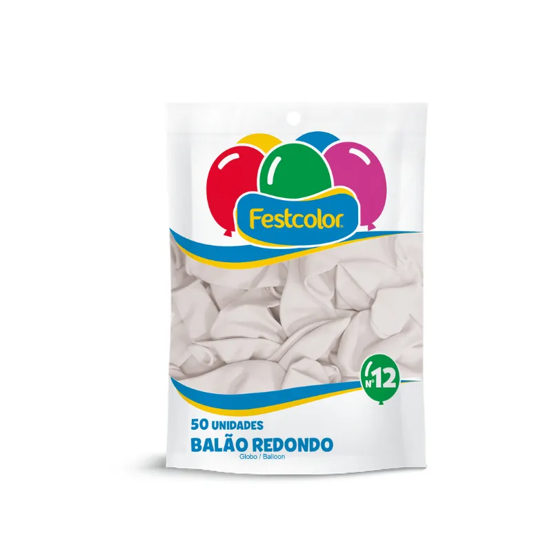 BALÃO 50UN LISO LATEX N12 BRANCO FESTCOLOR