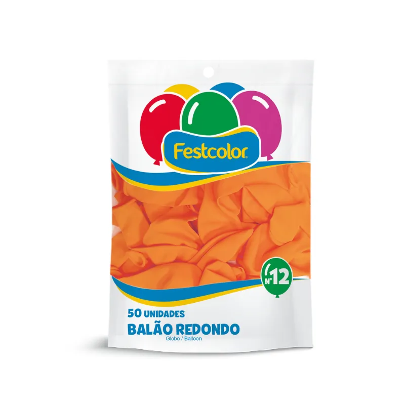 BALÃO 50UN LISO LATEX N12 LARANJA FESTCOLOR