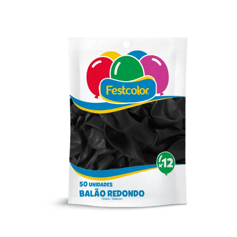 BALÃO 50UN LISO LATEX N12 PRETO FESTCOLOR