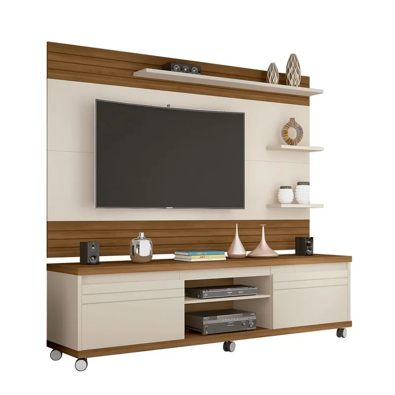 Rack Com Painel Mirage Off White/Freijo - Giga Móveis