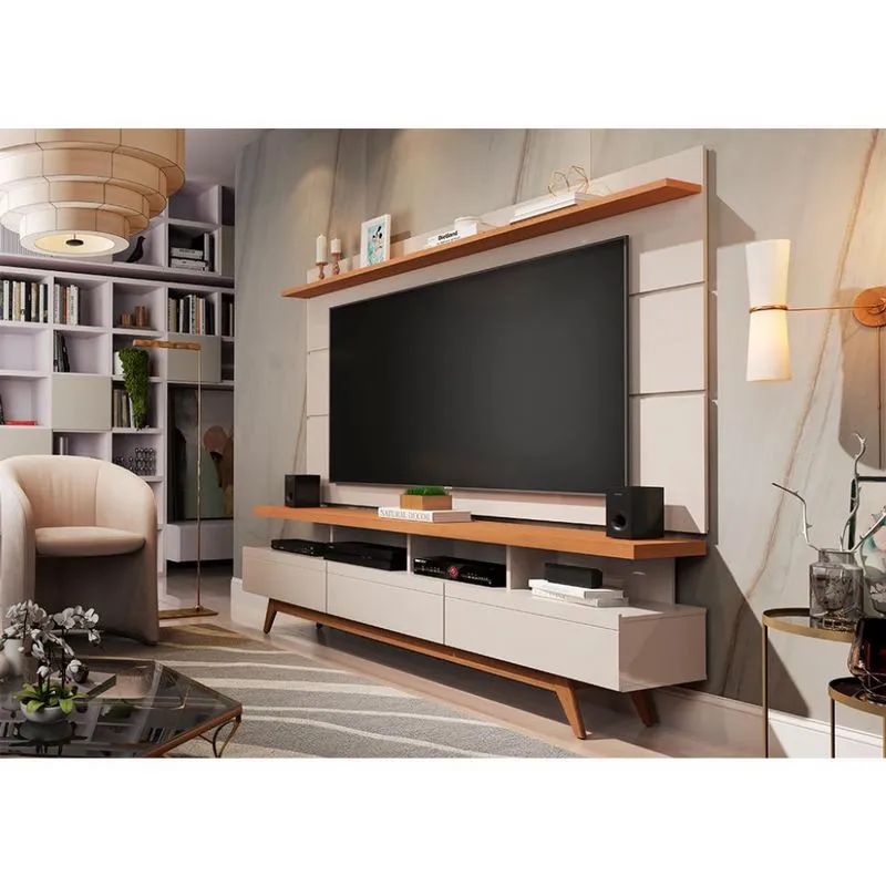 Rack com Painel para TV até 72 Polegadas Vivare II Off White e Nature 180 cm