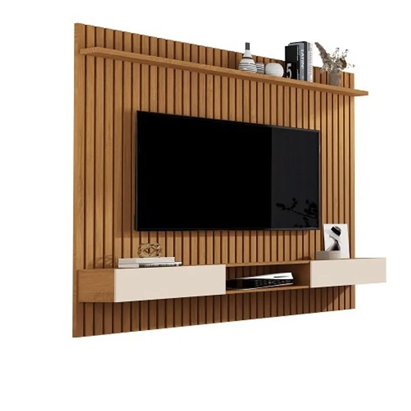 Painel Para TV Até 75 Polegadas Ripado Verdadeiro Vênus 1.8x1.8 Com Nicho Nature/Off White - Giga Móveis