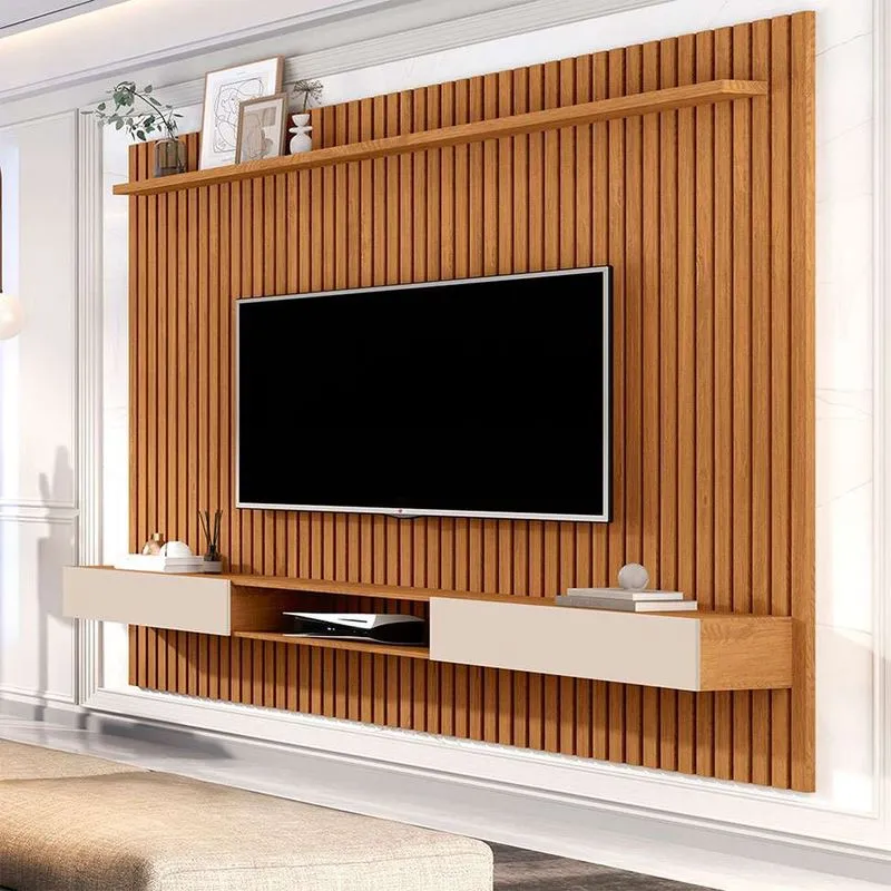 Painel para TV até 80 Polegadas Venus Ripado MDF com 2 Portas Nature e Off White