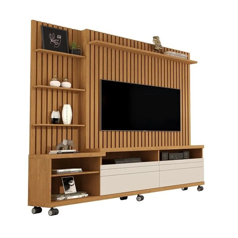 Home Theater Para TV Até 55 Polegadas Nobre 1.8 Ripado Verdadeiro Nature/Off White - Giga Móveis