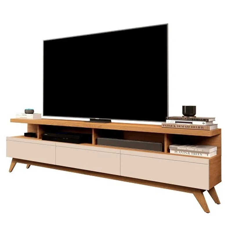 Rack Para TV Até 75 Polegadas Vivare 1.8 Wood Nature/Off White – jlar Móveis