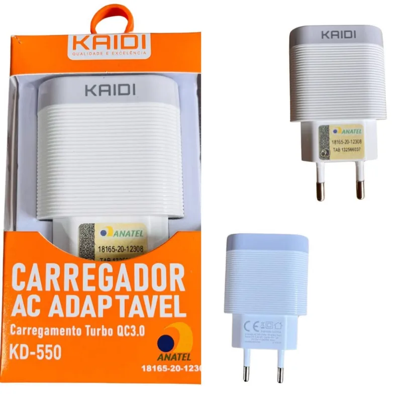 Fonte Carregador 1 Entrada Usb 3.0 Turbo Tomada Kaidi Kd-550