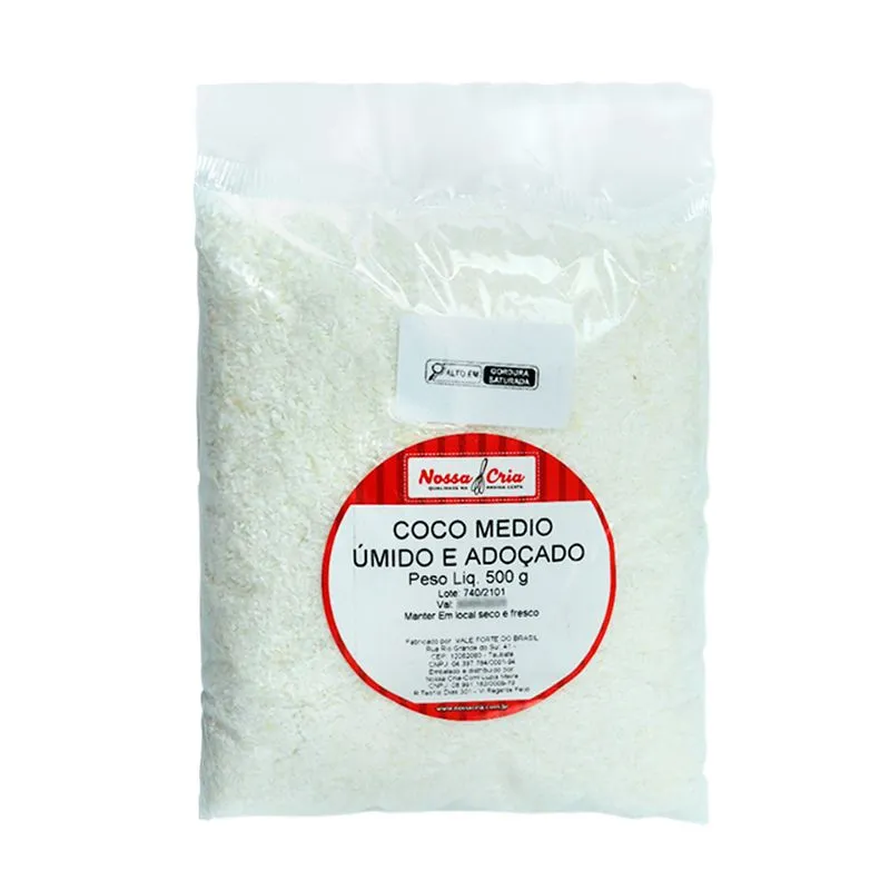 Coco Médio Úmido e Adoçado 500g NOSSA CRIA