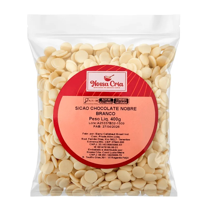 Chocolate Sicao Nobre Branco Gotas 400g NOSSA CRIA CHOCO SICAO NOBRE BR GT 400G NOSSA CRIA