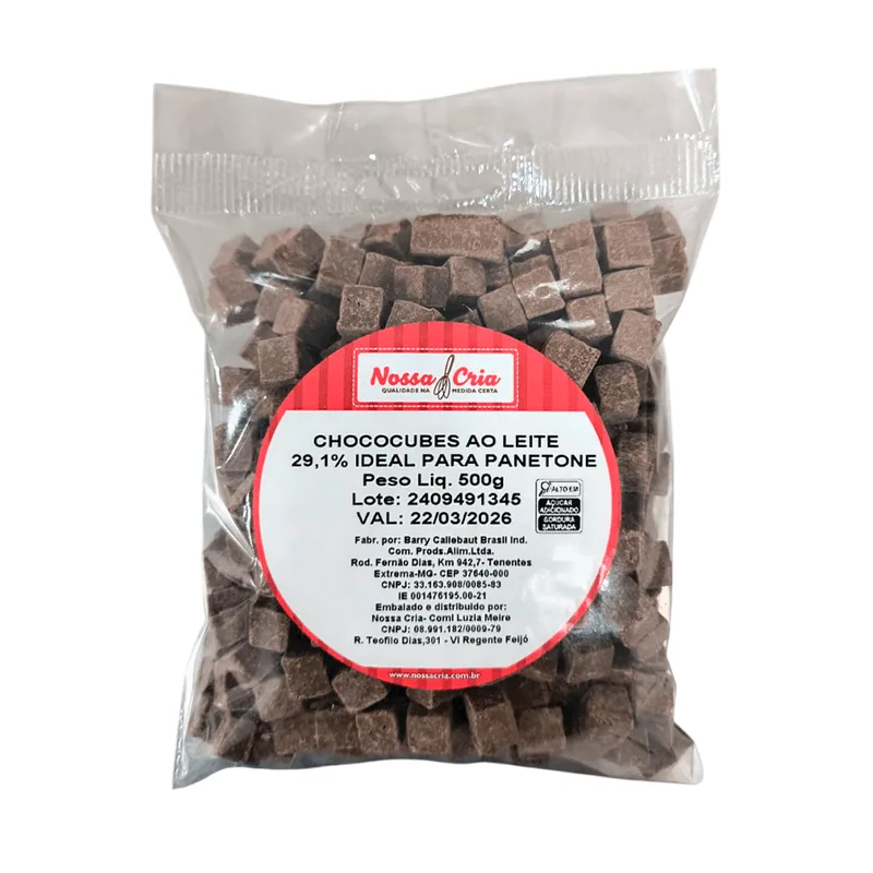Chococubes Forneáveis ao Leite 29,1% 500g NOSSA CRIA CHOCOCUBES AO LEITE 29,1% 500G NOSSA CRIA