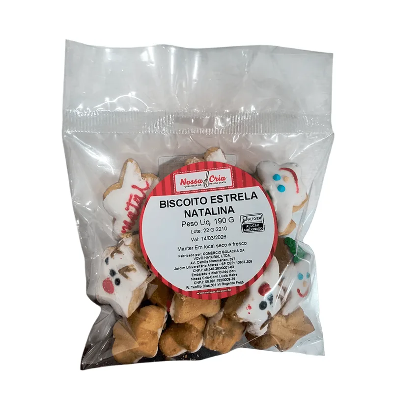 BISCOITO ESTRELA NATALINA 190G NOSSA CRIA