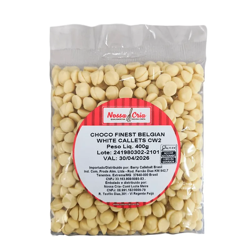 Chocolate Finest Belga Branco Callets CW2 400g NOSSA CRIA CHOCO FINEST BELGIAN WHITE CALLETS CW2 400G NOSSA CRIA