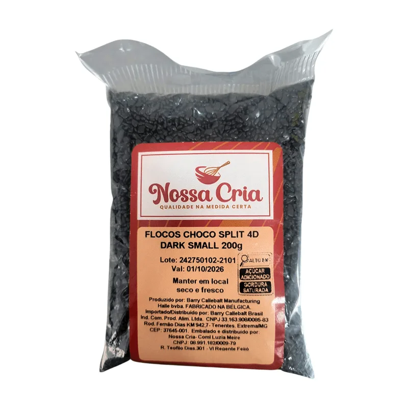 Flocos Chocolate Split 4D Dark Small 200G NOSSA CRIA FLOCOS CHOCO SPLIT 4D DARK SMALL 200G NOSSA CRIA