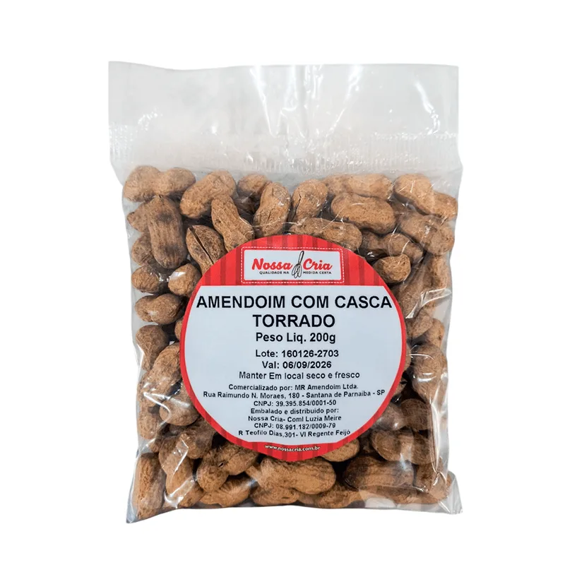 AMENDOIM COM CASCA TORRADO 200G NOSSA CRIA