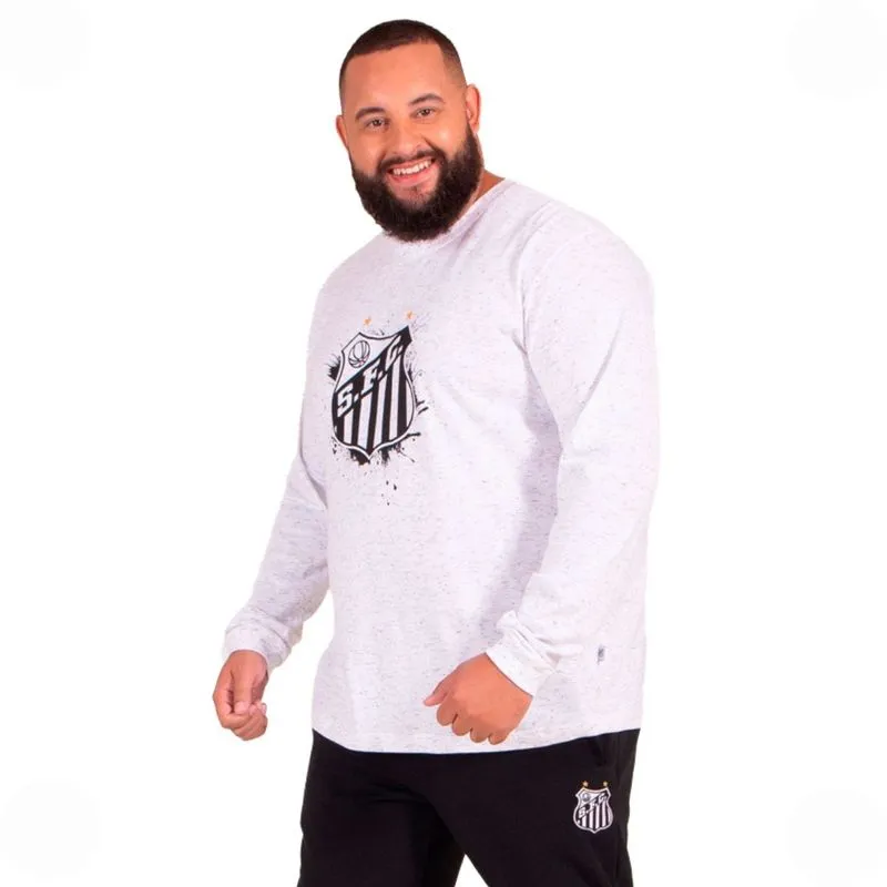 Camiseta Santos Manga Longa Escudo Peito Masculina Surf Center 54 / Branco