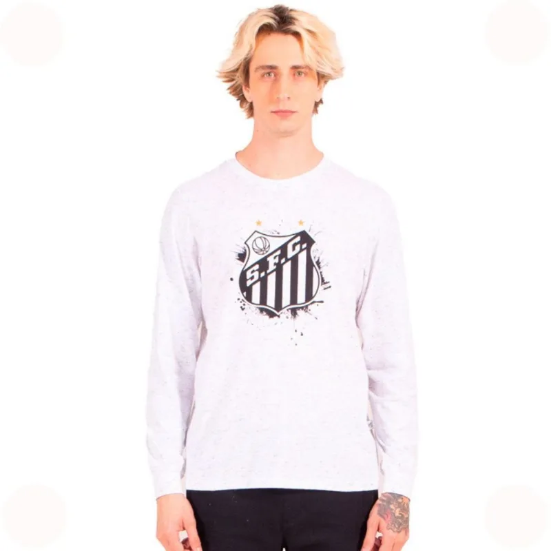 Camiseta Santos Oficial Manga Longa Escudo Peito Masculina M / Branco