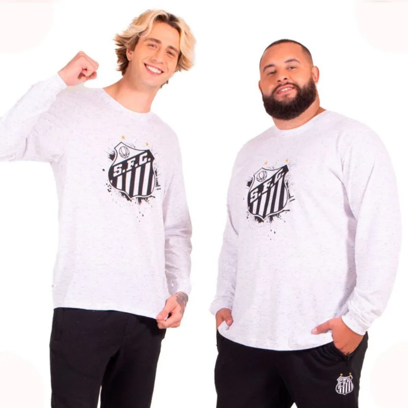 Camiseta Santos Oficial Manga Longa Escudo Peito Masculina G / Branco