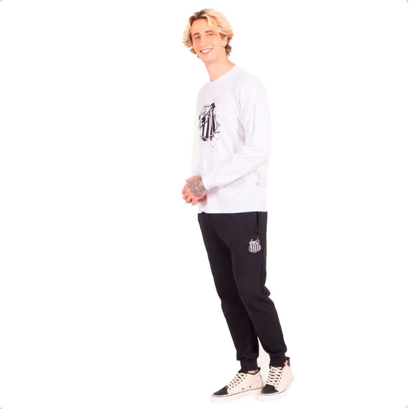 Camiseta Santos Oficial Manga Longa Escudo Peito Masculina GG / Branco