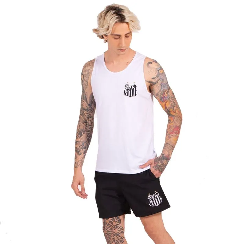 Camiseta Regata do Santos Masculina Algodão Surf Center P / Branco