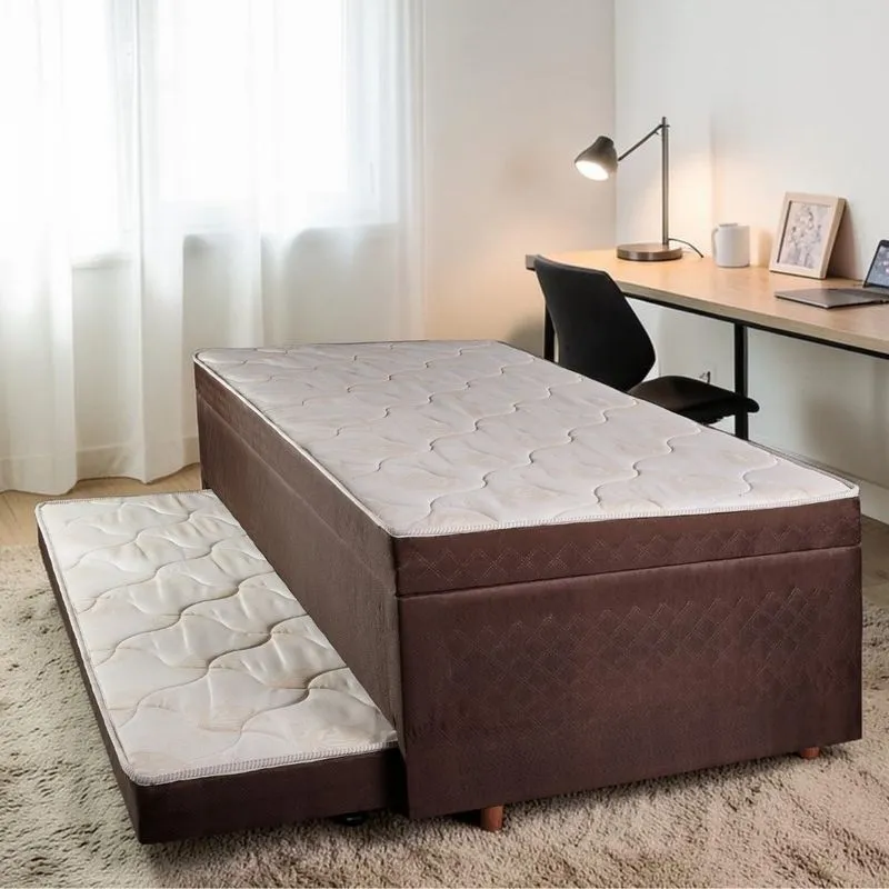 Cama Box Baú Solteiro 88cm com Auxiliar Espanha Cristalflex