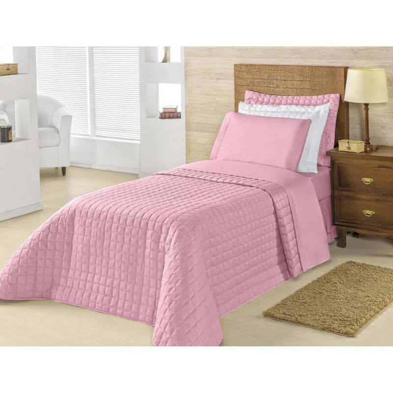 Kit Cobre Leito Solteiro Top Line 2 Pçs 180 Fios Rose