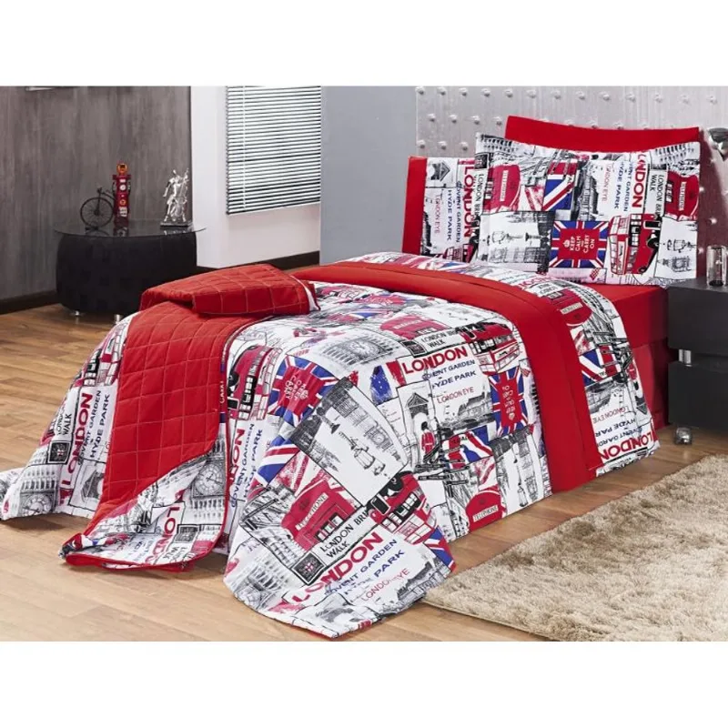 Kit Cobre Leito Solteiro London 3 Pçs 150 Fios Algodão