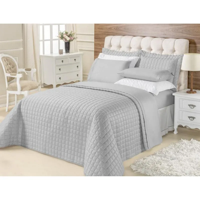 Kit Cobre Leito Casal King Top Line 3 Pçs 180 Fios Cinza