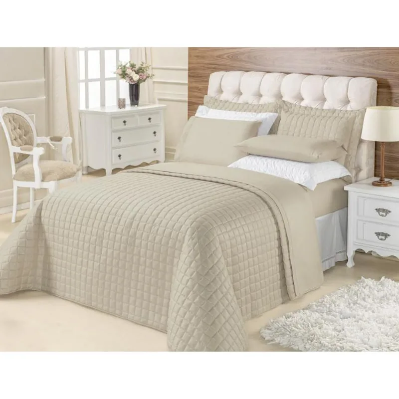 Kit Cobre Leito Casal Queen Top Line 3 Pçs 180 Fios Caqui