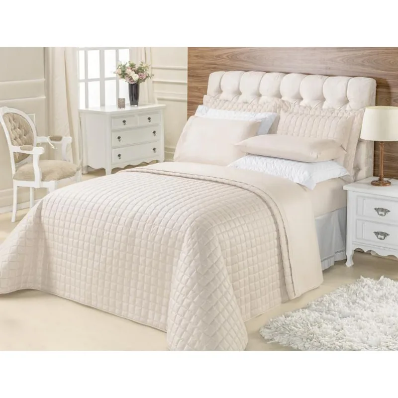Kit Cobre Leito Casal Queen Top Line 3 Pçs 180 Fios Marfim
