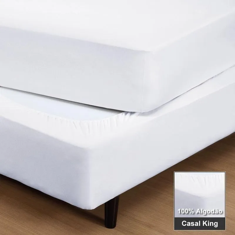Saia Para Cama Box Casal King Fit Branca Algodão Elástico