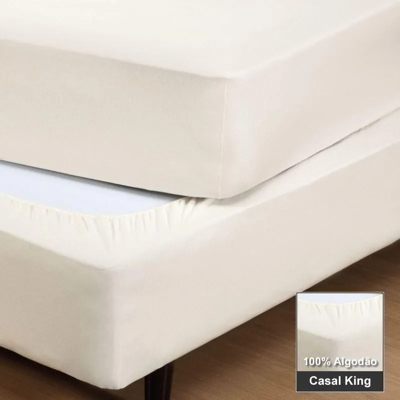 Saia Para Cama Box Casal King Fit Marfim Algodão Elástico