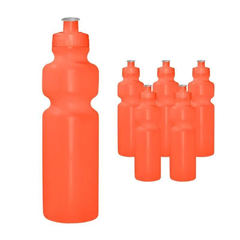 Kit 6 Squeezes 750ml Laranja Neon Plástico Premium